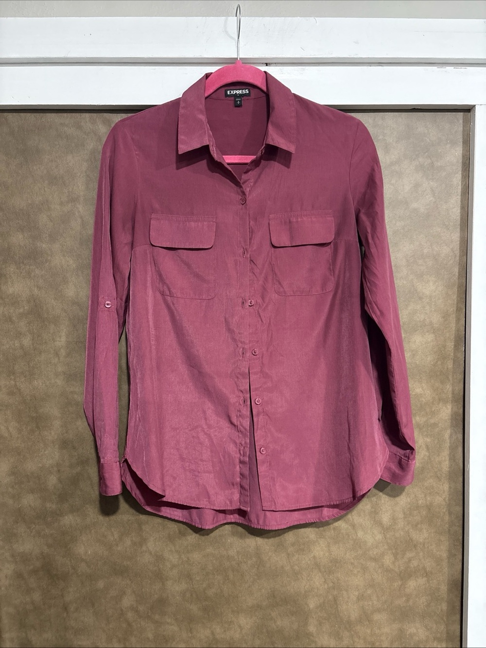 Express Rosewood Long-Sleeve Button-Down Shirt